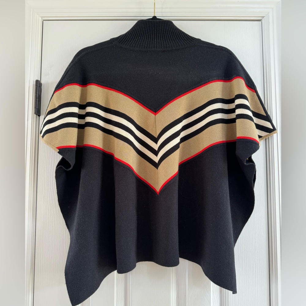 Burberry Girl's Lavine Knit Icon Stripe Wool-Blend Poncho, Size Large